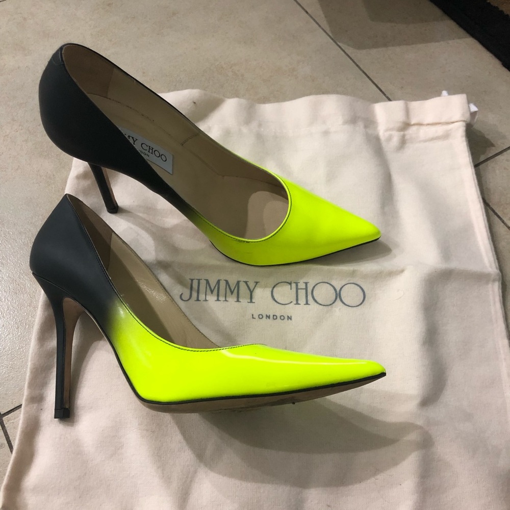 Jimmy Choo Abel Yellow and Black point toe pump